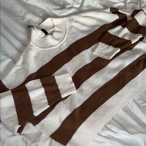 Divided White and Brown Striped Knit Top